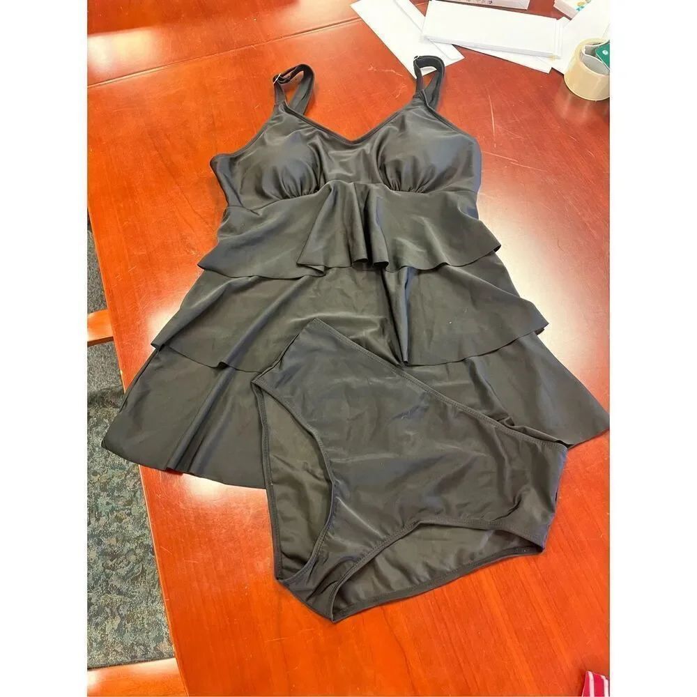 Curve Black Tiered Tankini Set Swimsuit 2 Piece Sz 14 or XL